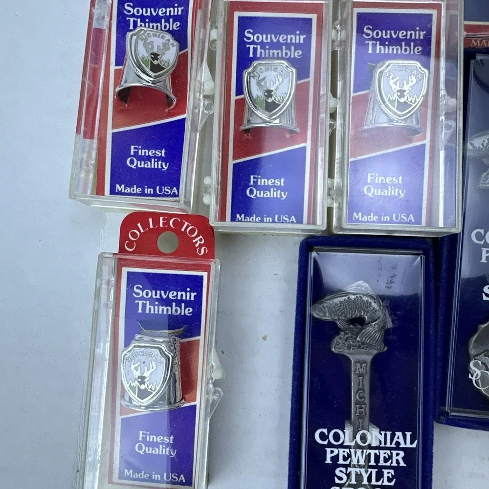 Lot of 37 Souvenir Spoons & Thimbles Michigan Silver Plated Collectors MicroView